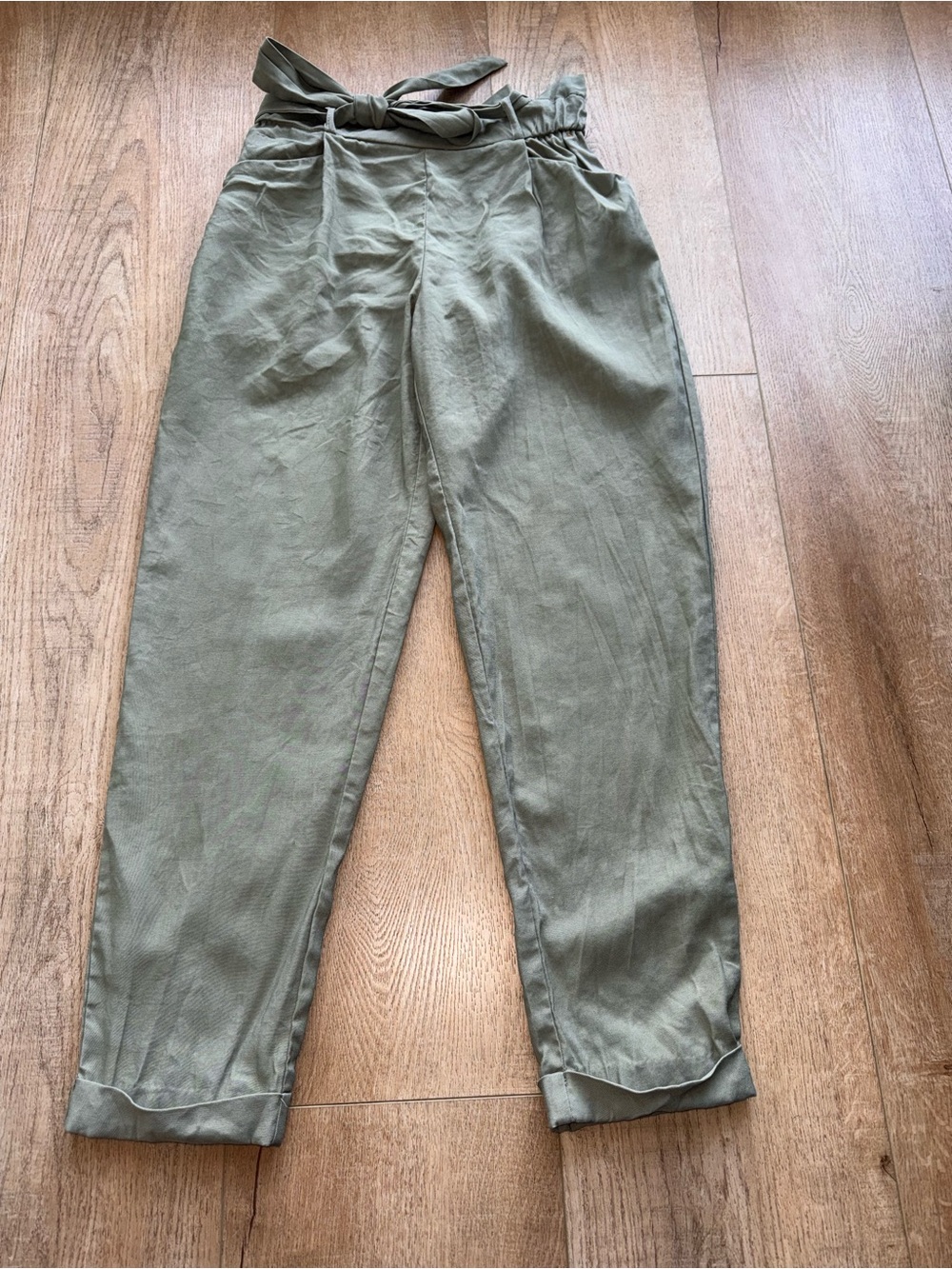 Women’s Paperbag Waist Chinos in Olive Green